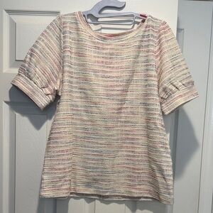 LOFT Cream and Multicolor Short Sleeve Top